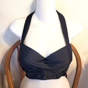 Tempt Me Women's Bikini Swim Top Black Sz M Retro Pin Up Push Up Padded Halter